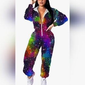 NWOT Womens Neon Windbreaker Jumpsuit